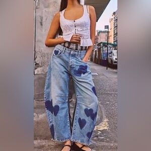 Free People We The Free Good Luck Shadow Patch Heart Jeans